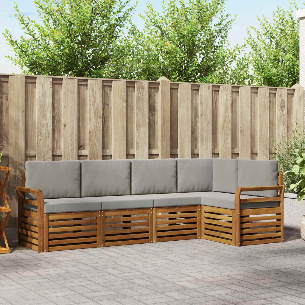 Ecksofa Set 5 pcs Natürlich und Hellgrau Massivholz Akazie
