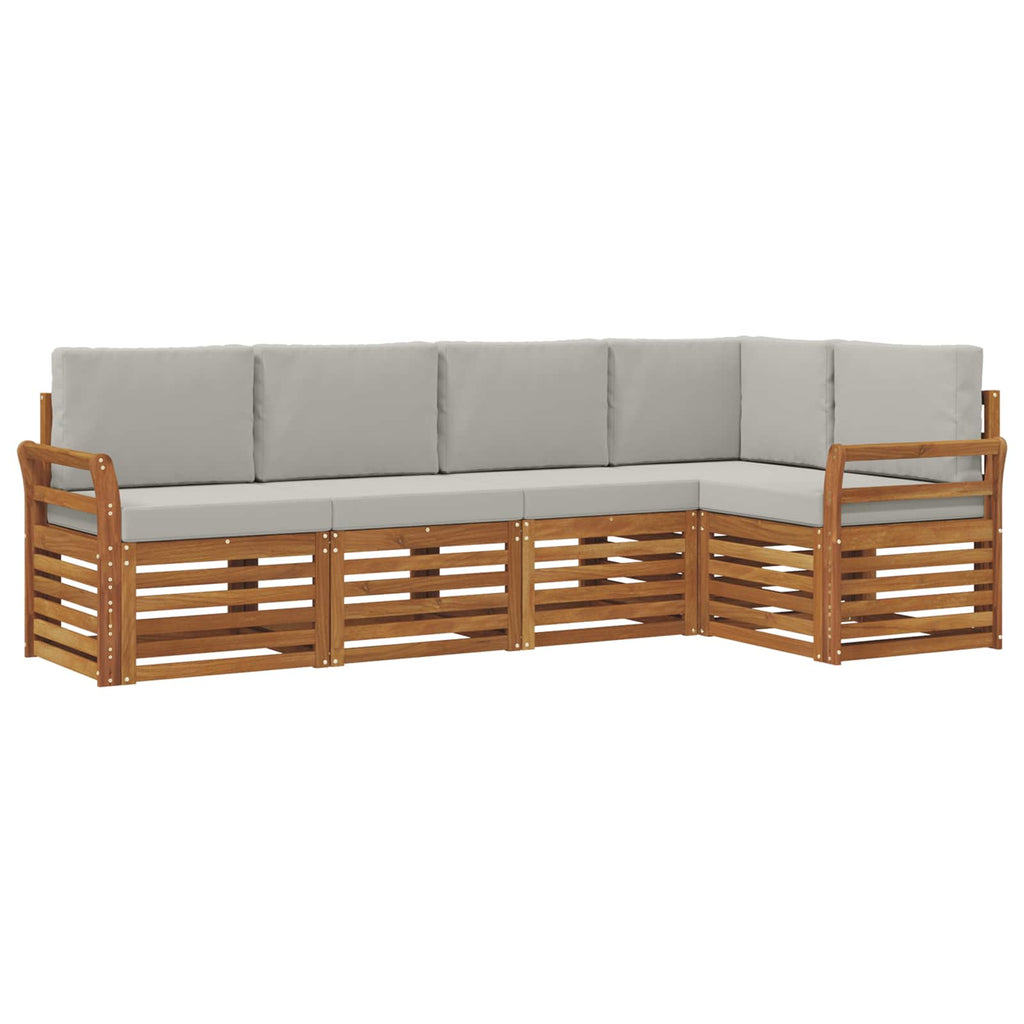 Ecksofa Set 5 pcs Natürlich und Hellgrau Massivholz Akazie