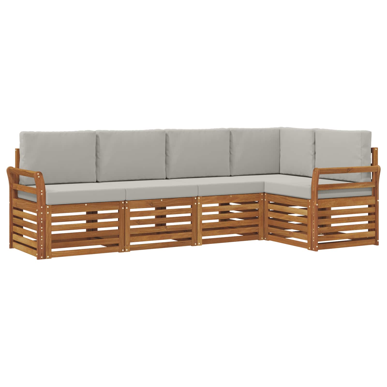 Ecksofa Set 5 pcs Natürlich und Hellgrau Massivholz Akazie