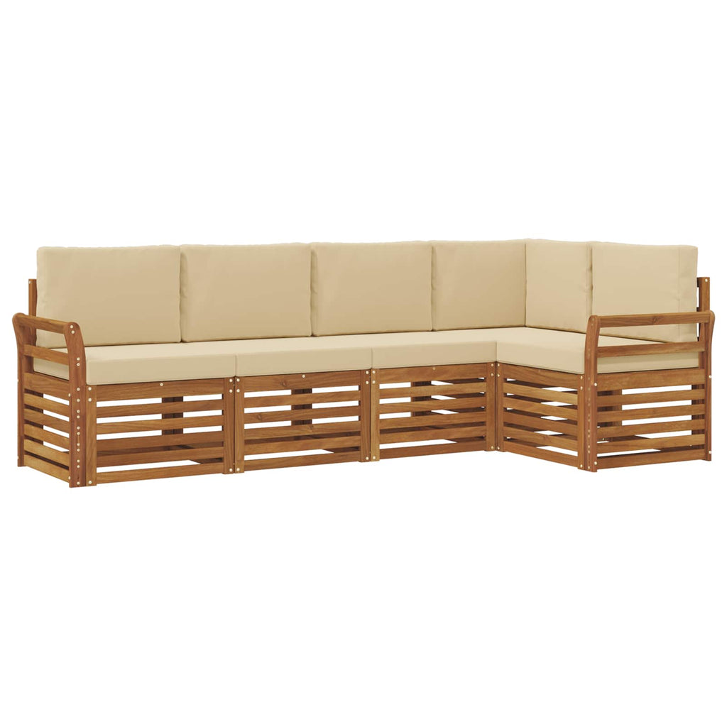 Ecksofa Set mit Kissen 5 pcs Natur und Beige Massivholz Akazie