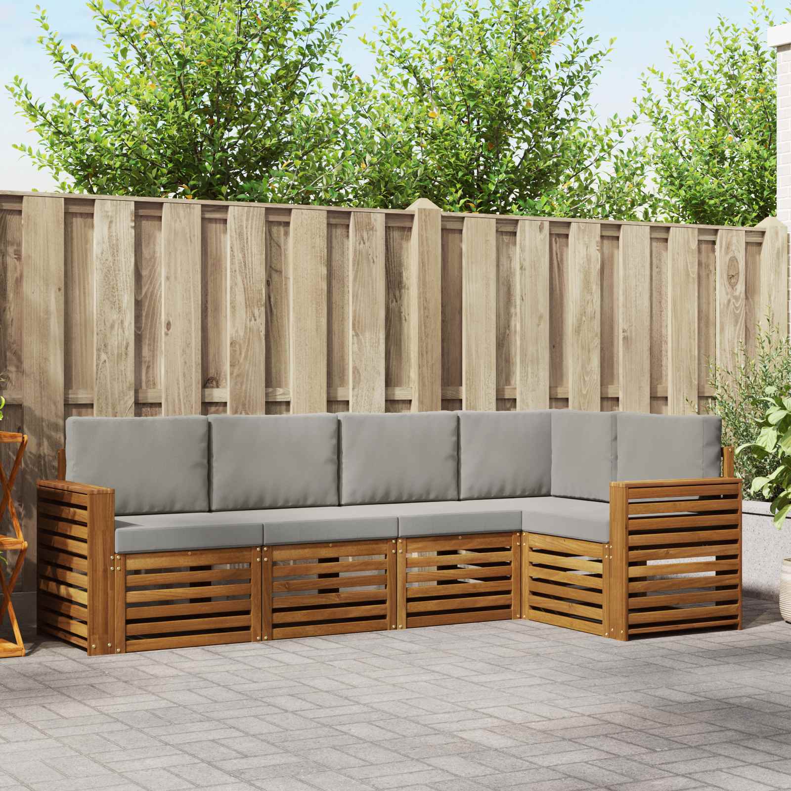 Ecksofa Set 5 pcs Natürlich und Hellgrau Massivholz Akazie