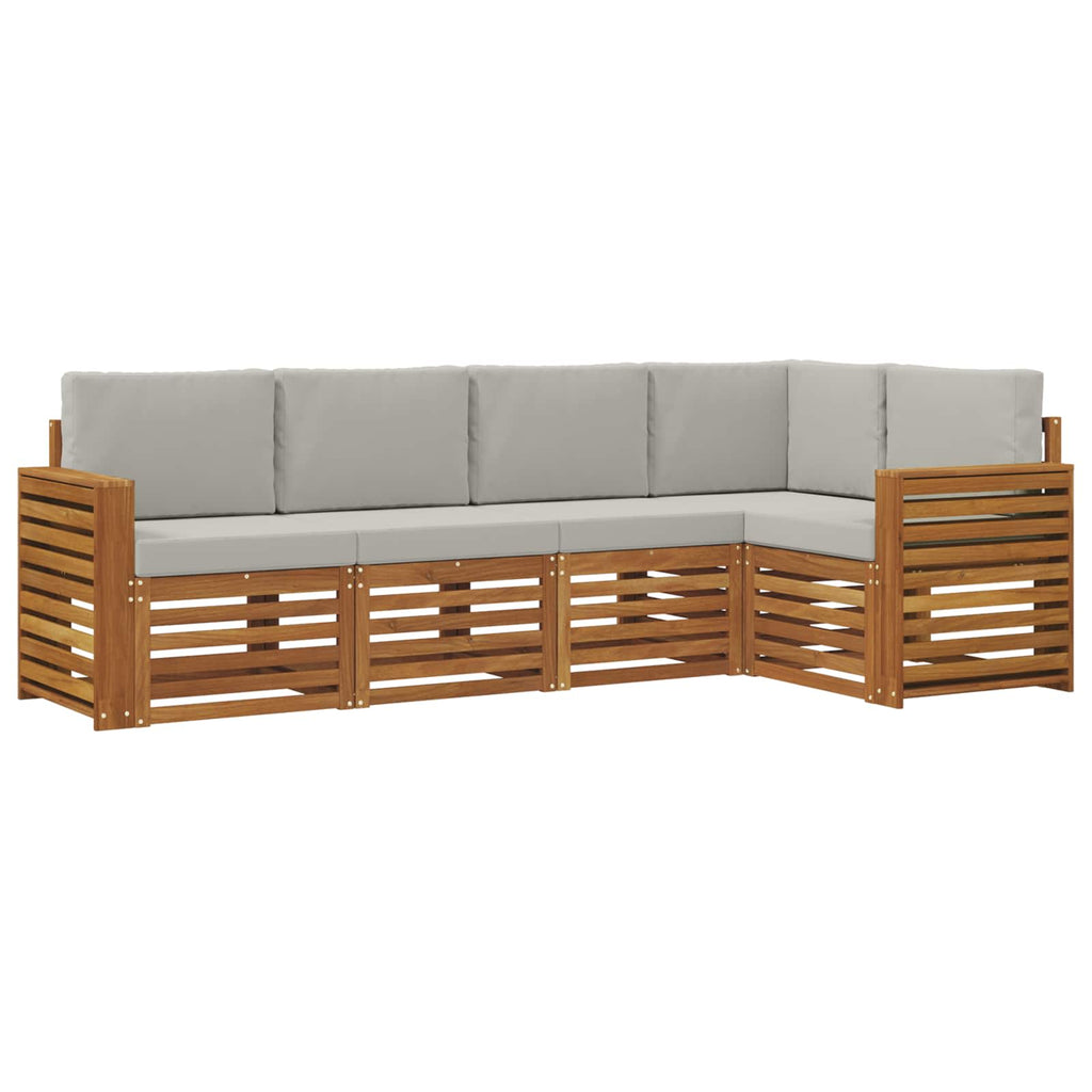 Ecksofa Set 5 pcs Natürlich und Hellgrau Massivholz Akazie