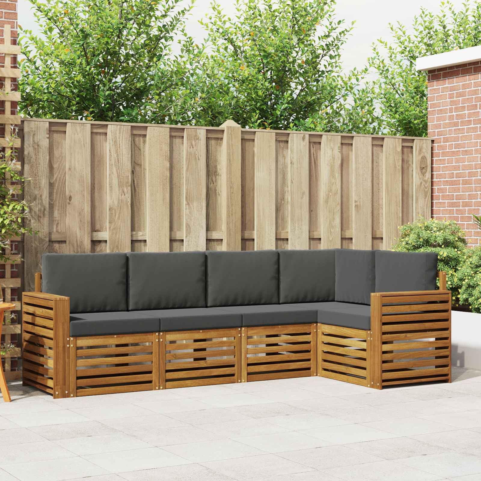 Ecksofa Set 5 pcs Natur und Anthrazit Massivholz Akazie