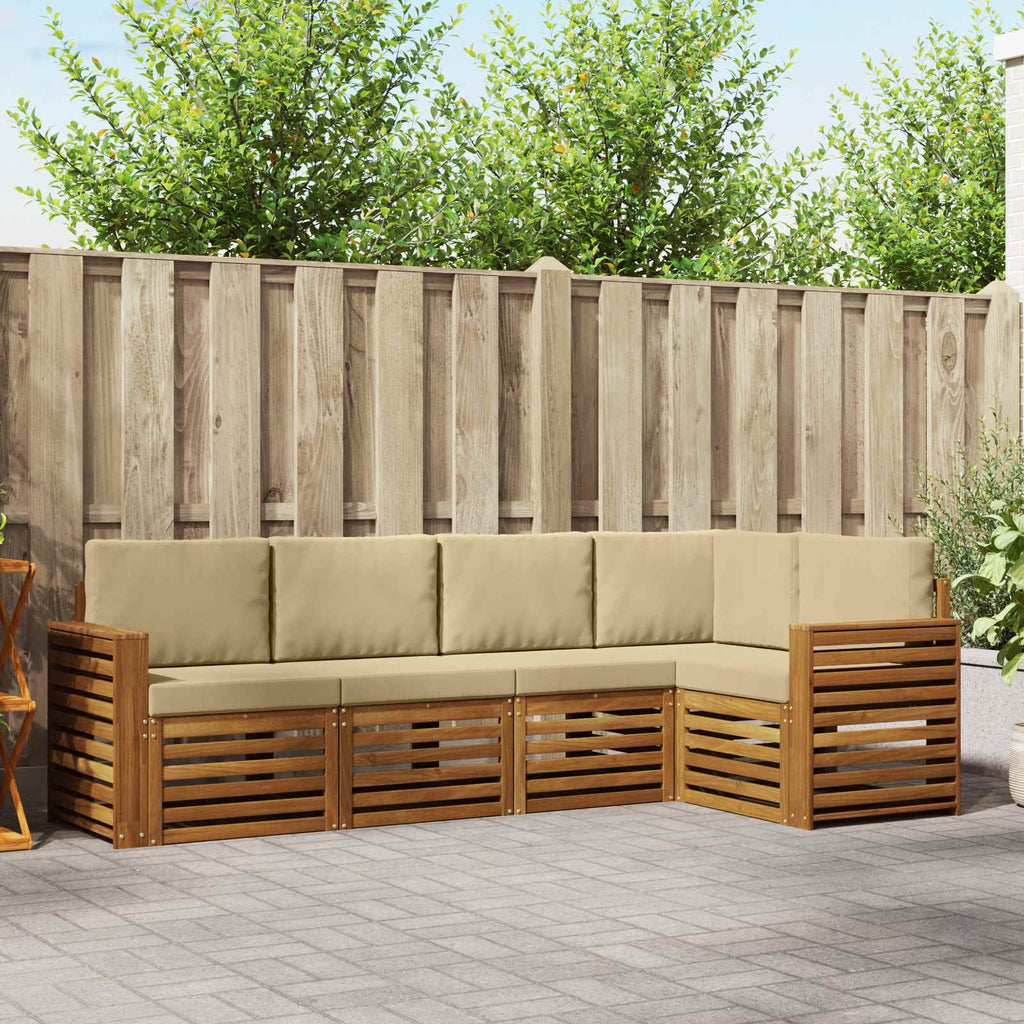 Ecksofa Set mit Kissen 5 pcs Natur und Beige Massivholz Akazie