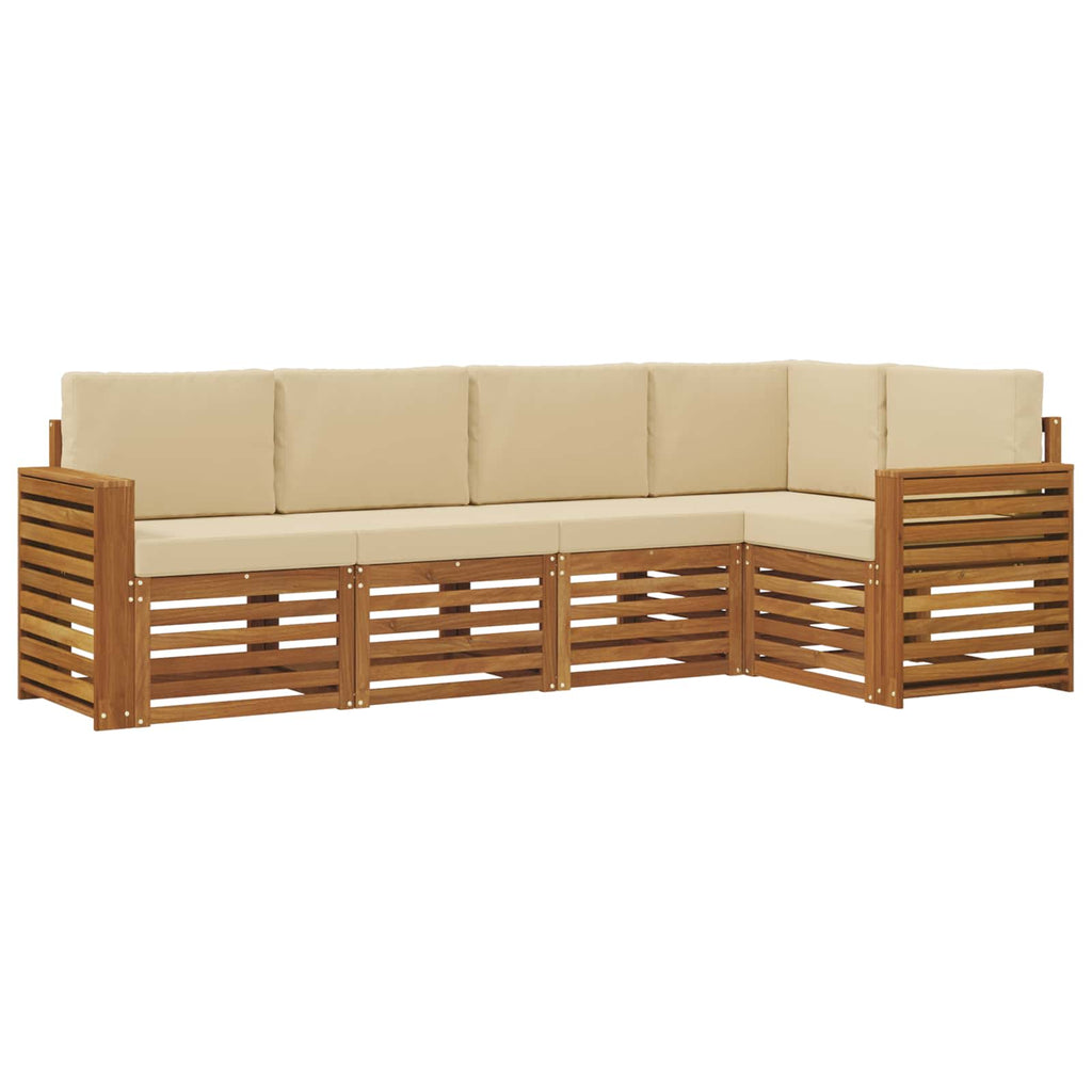 Ecksofa Set mit Kissen 5 pcs Natur und Beige Massivholz Akazie