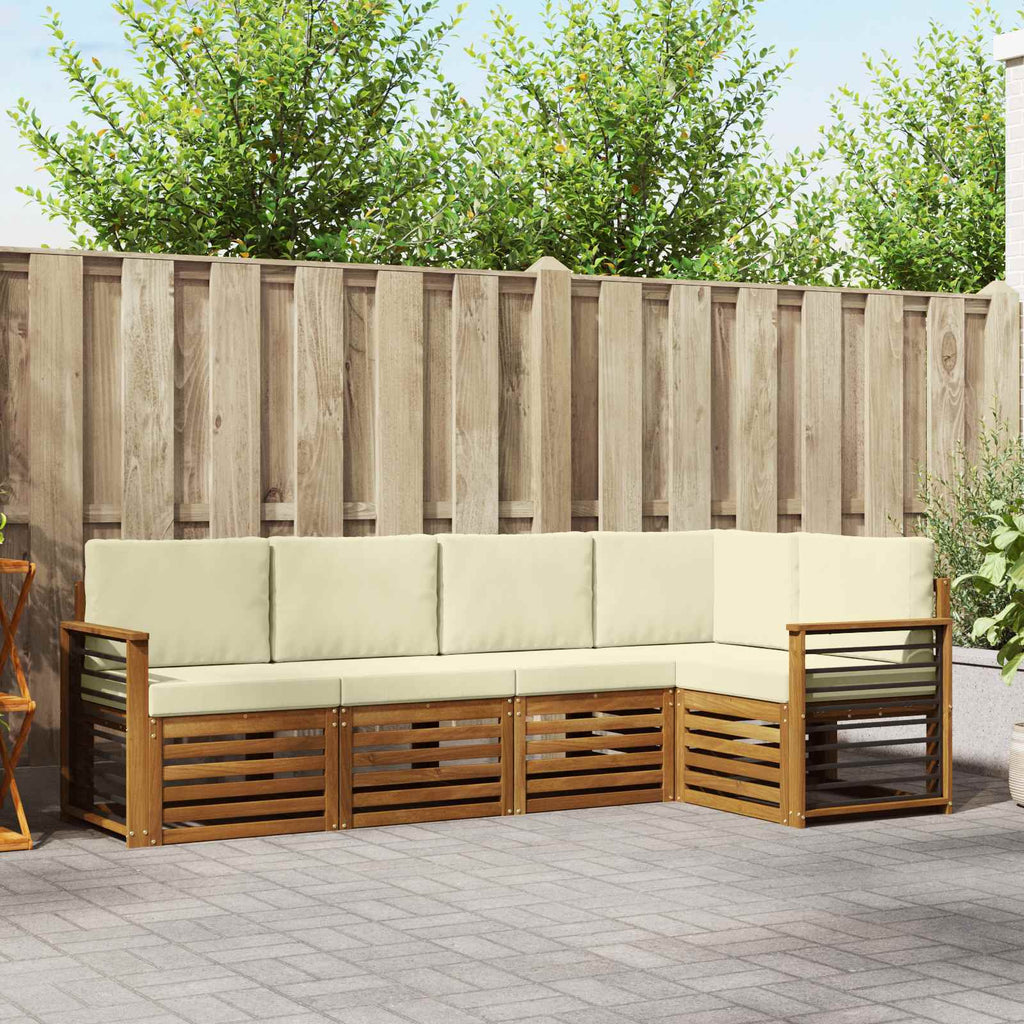 Ecksofa Set mit Kissen 5 pcs Natur und Creme Massivholz Akazie