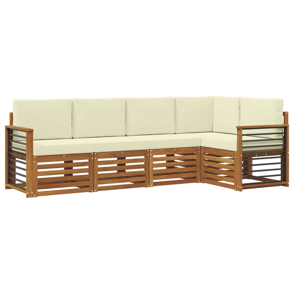 Ecksofa Set mit Kissen 5 pcs Natur und Creme Massivholz Akazie