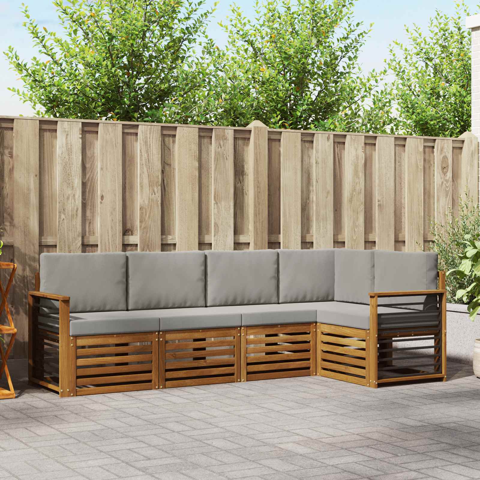 Ecksofa Set 5 pcs Natürlich und Hellgrau Massivholz Akazie