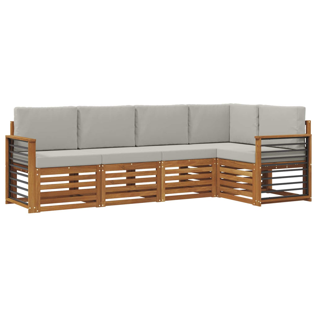 Ecksofa Set 5 pcs Natürlich und Hellgrau Massivholz Akazie