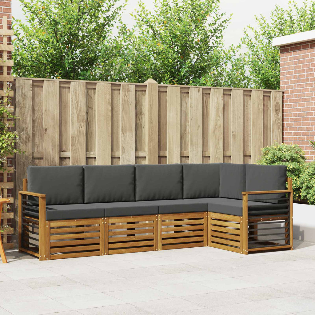 Ecksofa Set 5 pcs Natur und Anthrazit Massivholz Akazie