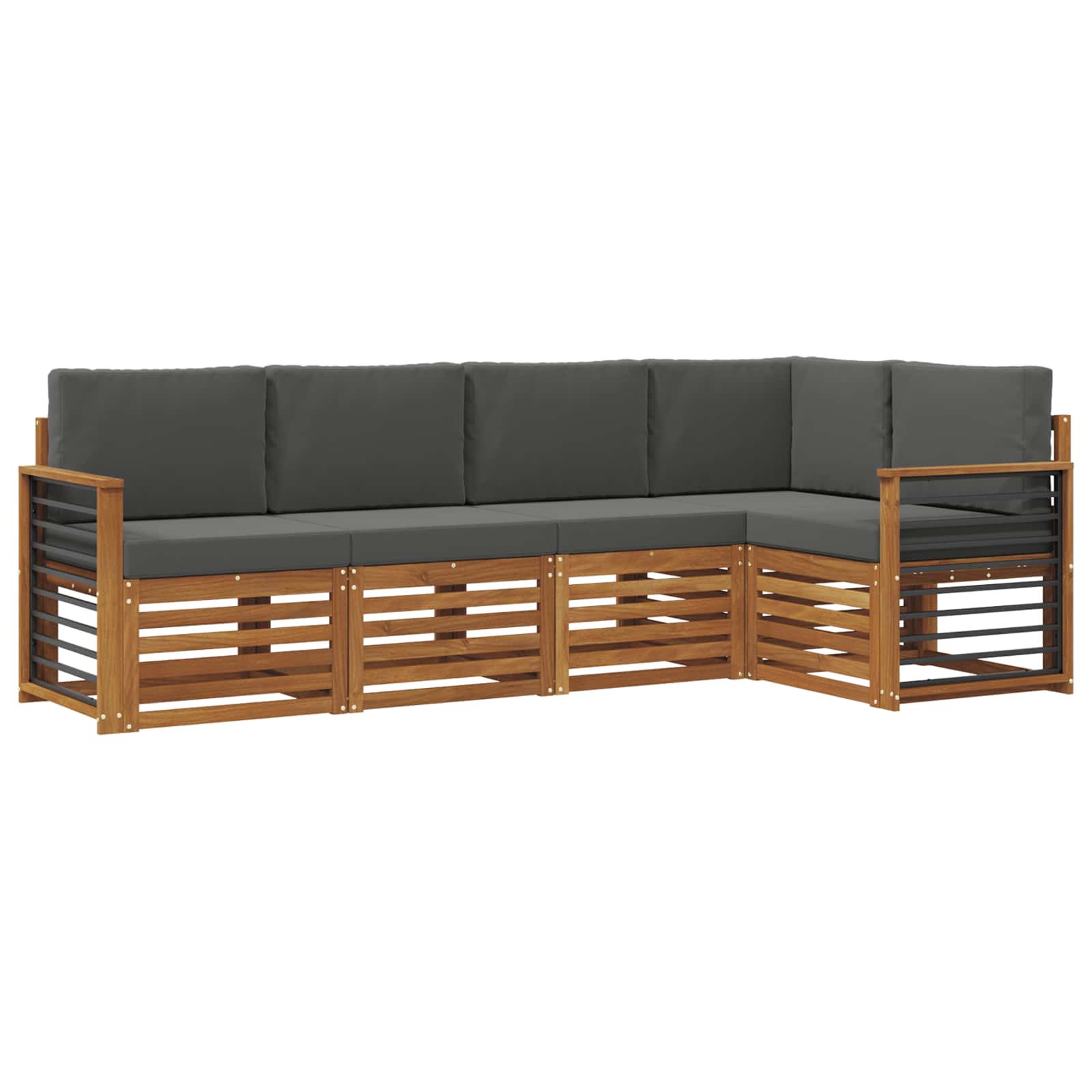Ecksofa Set 5 pcs Natur und Anthrazit Massivholz Akazie