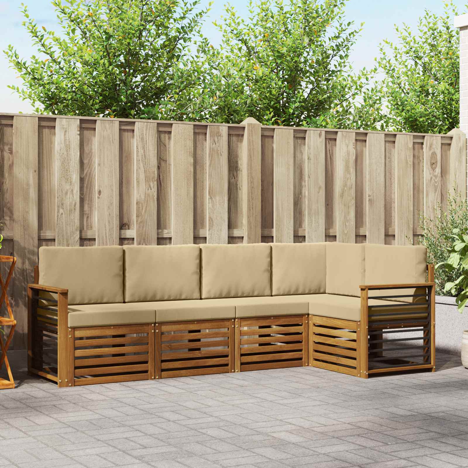 Ecksofa Set mit Kissen 5 pcs Natur und Beige Massivholz Akazie