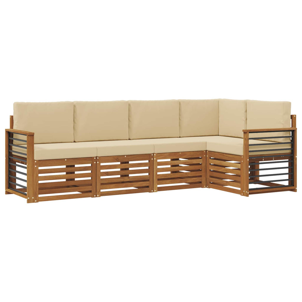 Ecksofa Set mit Kissen 5 pcs Natur und Beige Massivholz Akazie