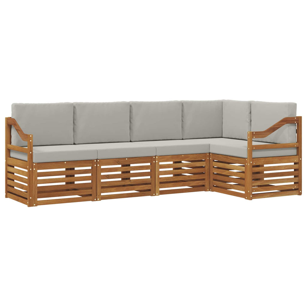 Ecksofa Set 5 pcs Natürlich und Hellgrau Massivholz Akazie