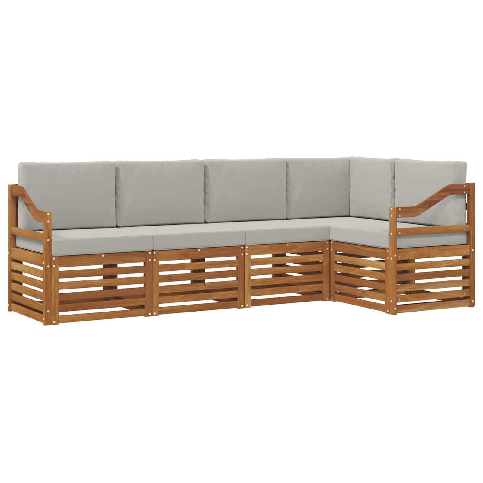 Ecksofa Set 5 pcs Natürlich und Hellgrau Massivholz Akazie
