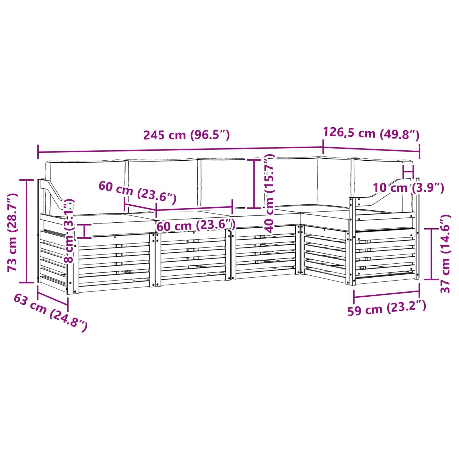 Ecksofa Set 5 pcs Natürlich und Hellgrau Massivholz Akazie