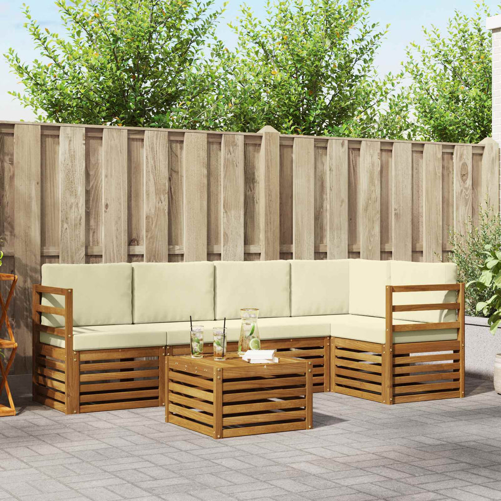 Ecksofa Set mit Kissen 6 pcs Natur und Creme Massivholz Akazie
