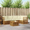 Ecksofa Set mit Kissen 6 pcs Natur und Creme Massivholz Akazie
