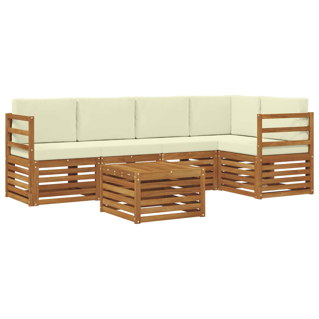 Ecksofa Set mit Kissen 6 pcs Natur und Creme Massivholz Akazie