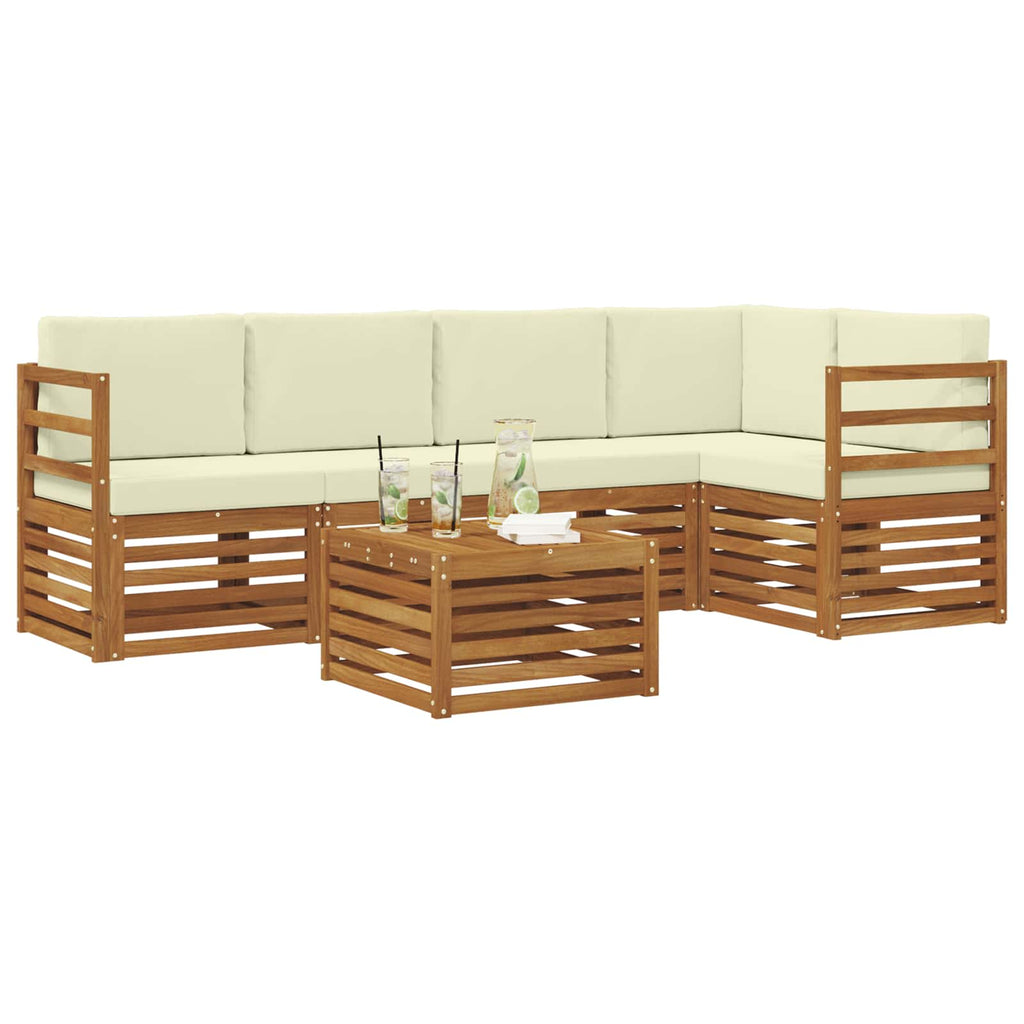 Ecksofa Set mit Kissen 6 pcs Natur und Creme Massivholz Akazie