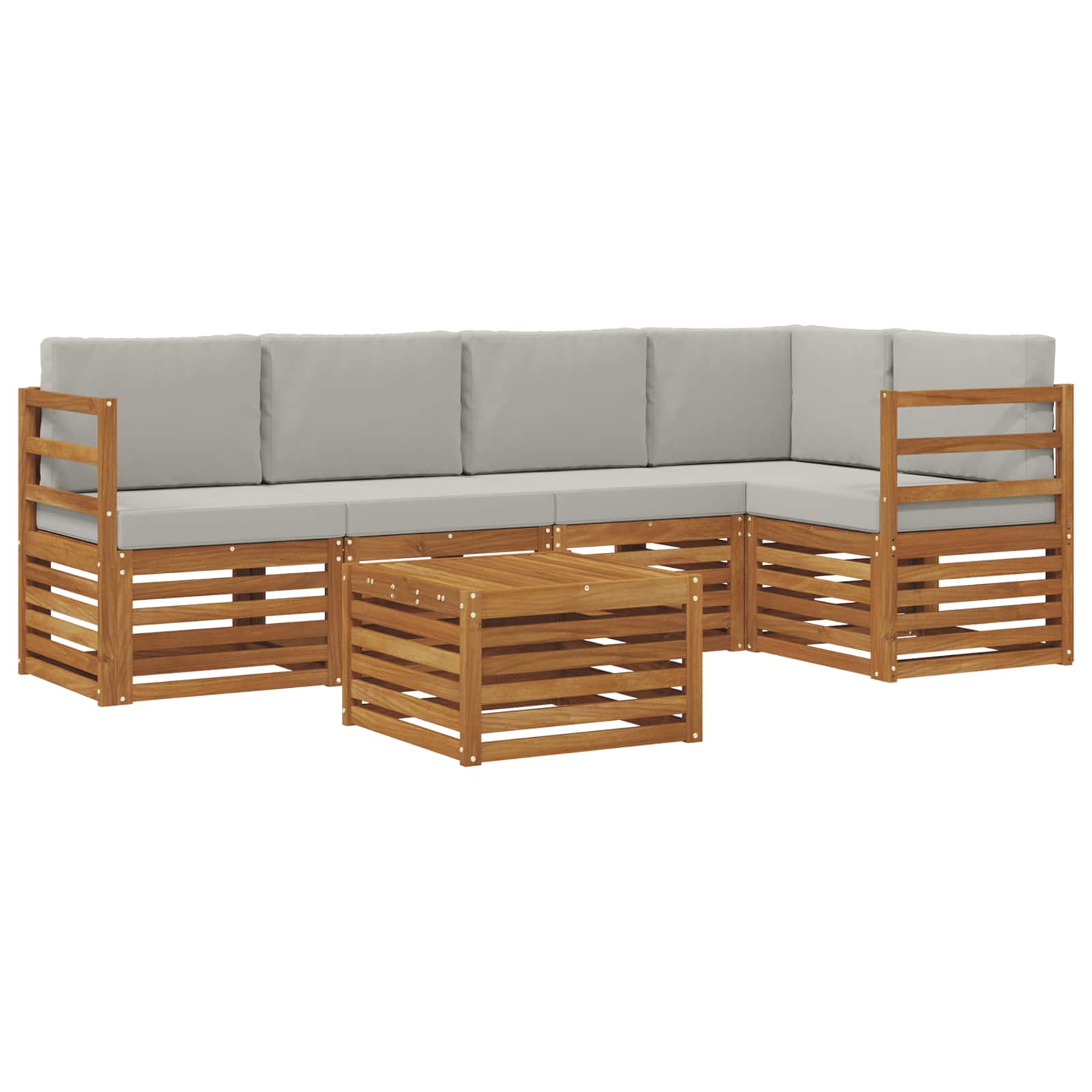 Ecksofa Set 6 pcs Natürlich und Hellgrau Massivholz Akazie