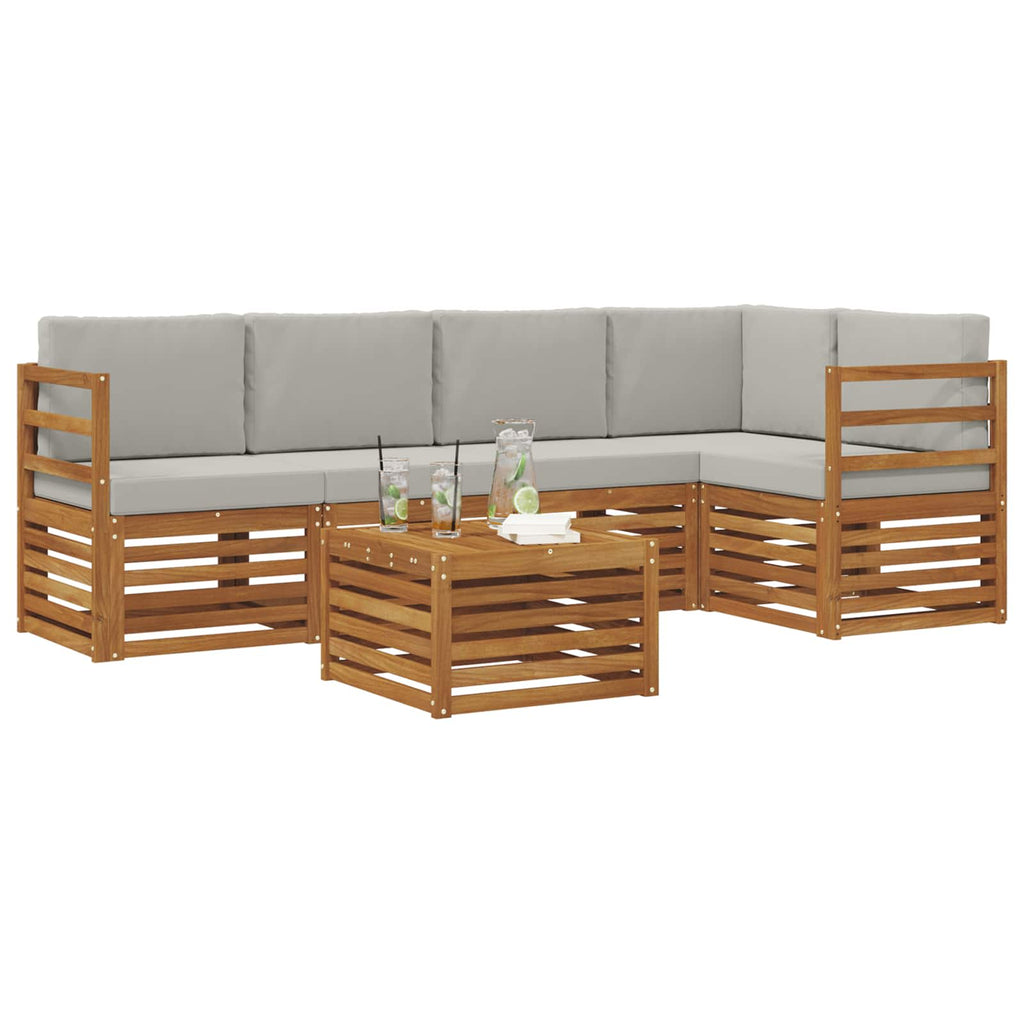 Ecksofa Set 6 pcs Natürlich und Hellgrau Massivholz Akazie