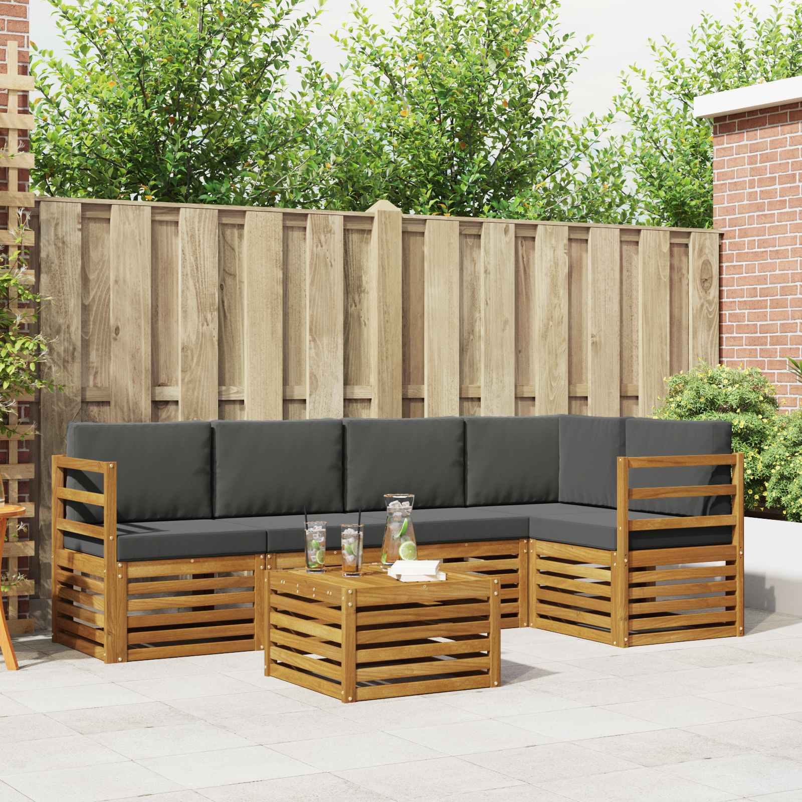 Ecksofa Set 6 pcs Natur und Anthrazit Massivholz Akazie