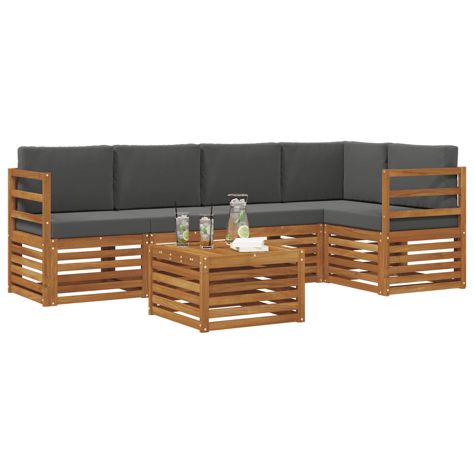 Ecksofa Set 6 pcs Natur und Anthrazit Massivholz Akazie