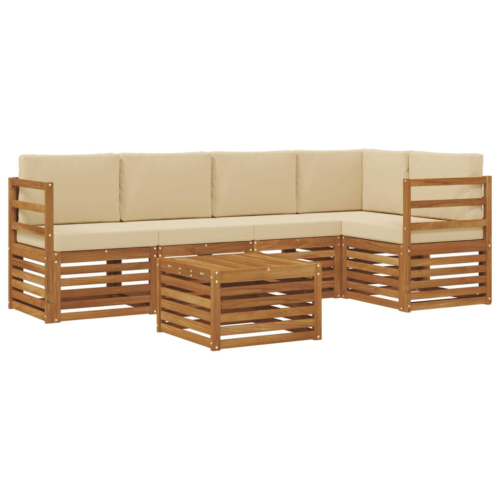Ecksofa Set mit Kissen 6 pcs Natur und Beige Massivholz Akazie