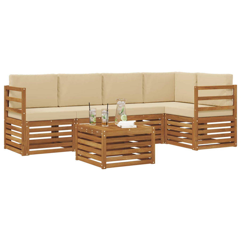 Ecksofa Set mit Kissen 6 pcs Natur und Beige Massivholz Akazie