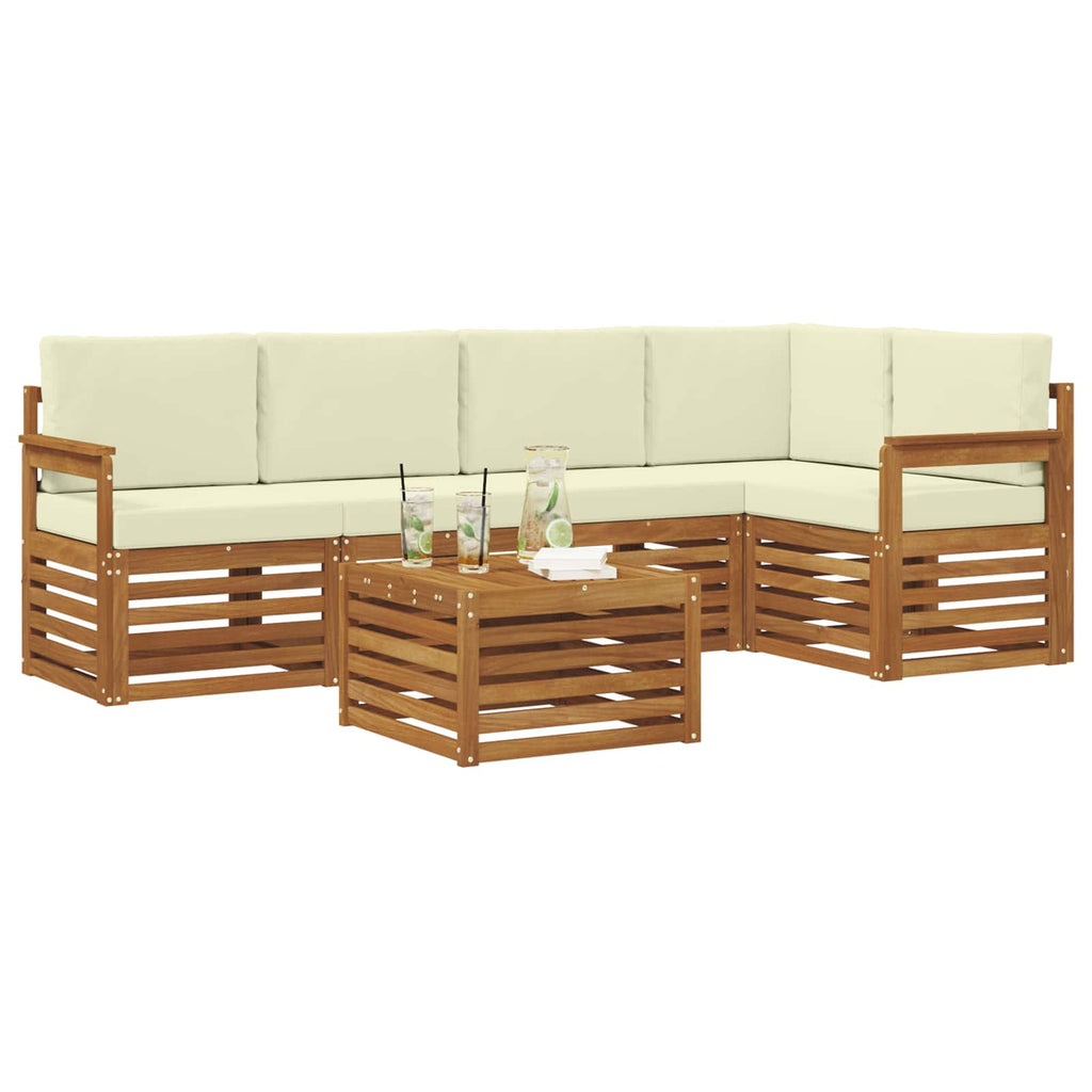 Ecksofa Set mit Kissen 6 pcs Natur und Creme Massivholz Akazie