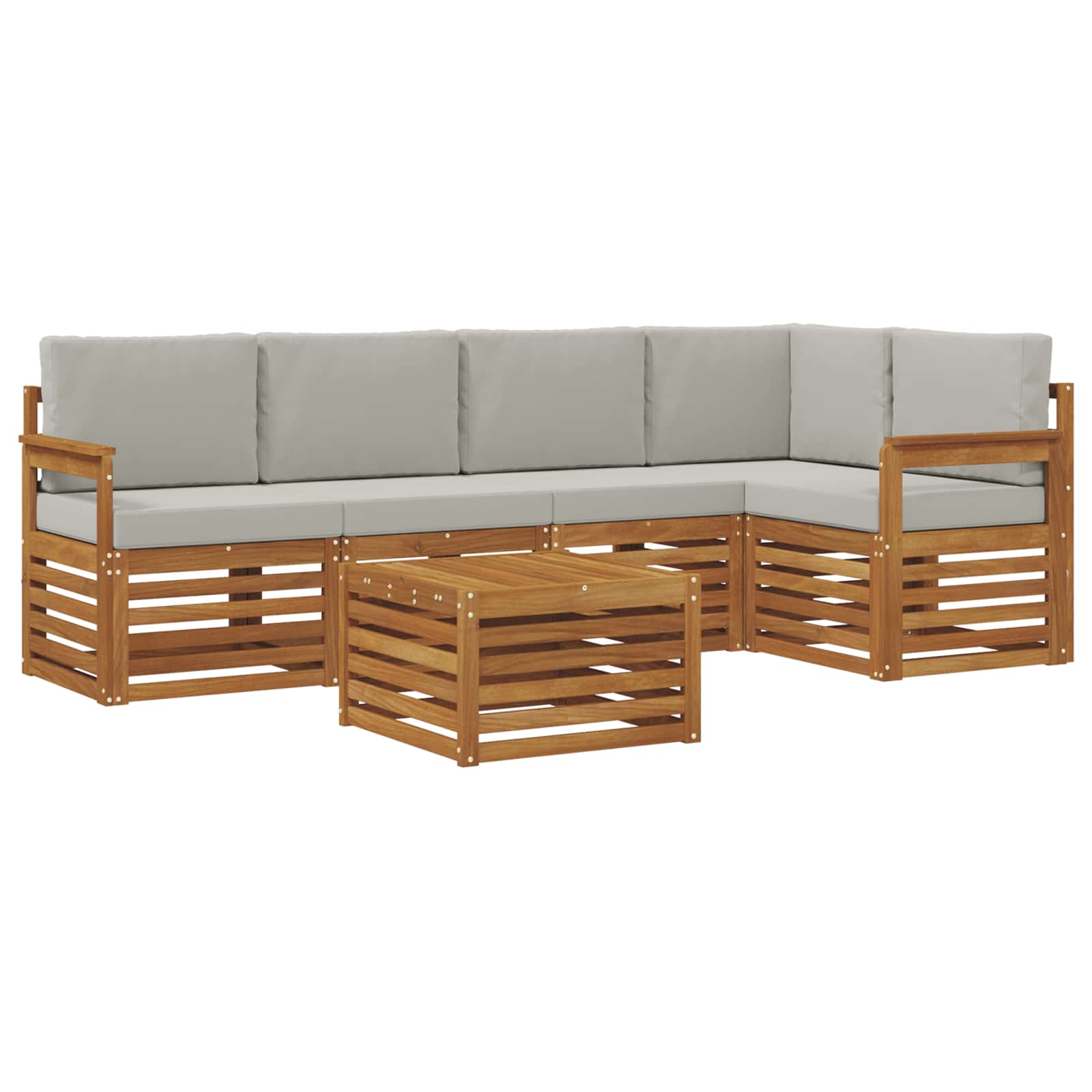 Ecksofa Set 6 pcs Natürlich und Hellgrau Massivholz Akazie