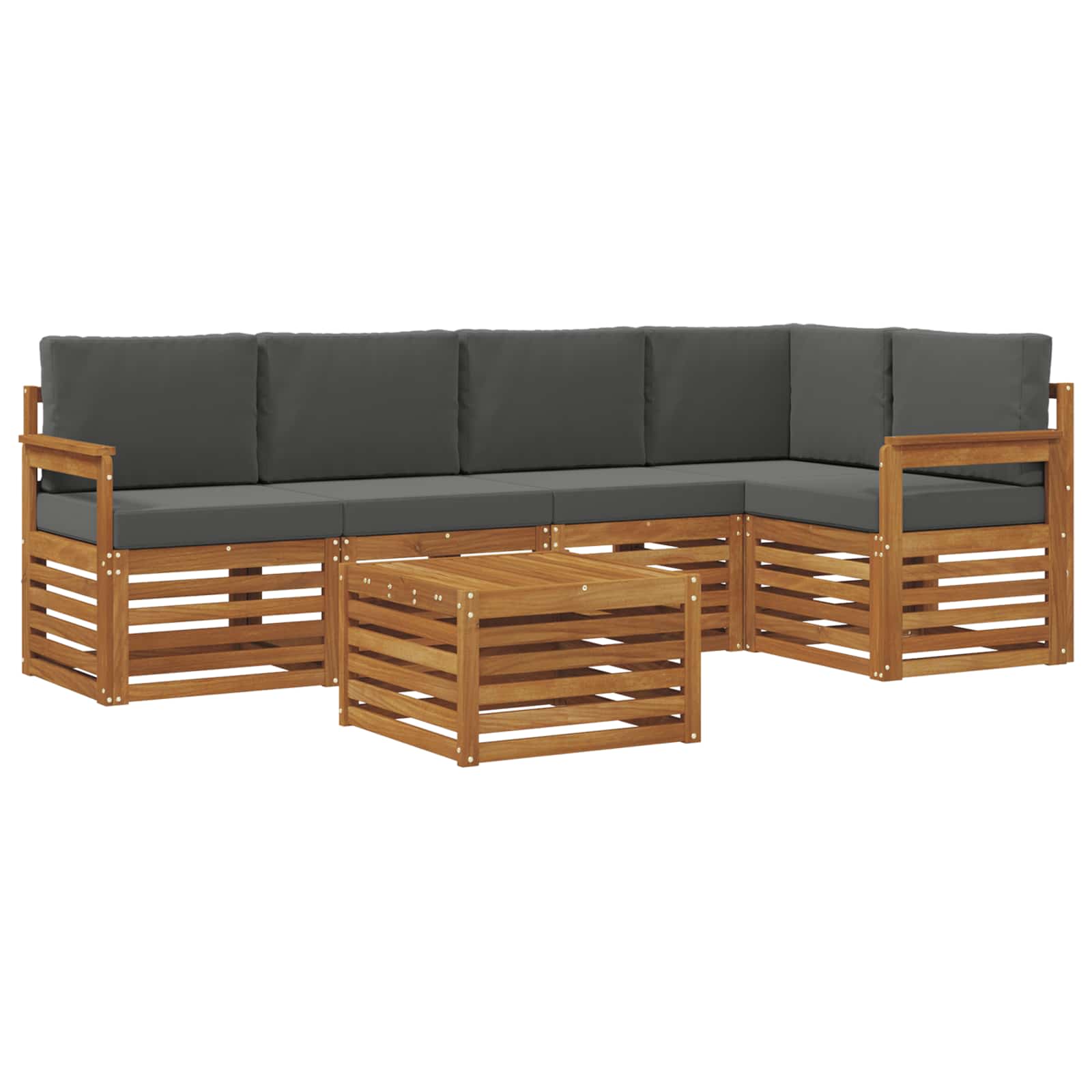Ecksofa Set 6 pcs Natur und Anthrazit Massivholz Akazie