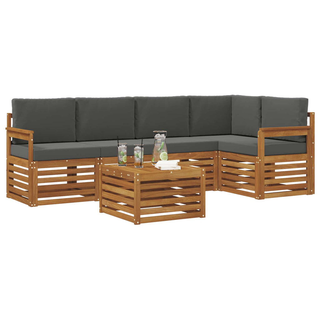 Ecksofa Set 6 pcs Natur und Anthrazit Massivholz Akazie
