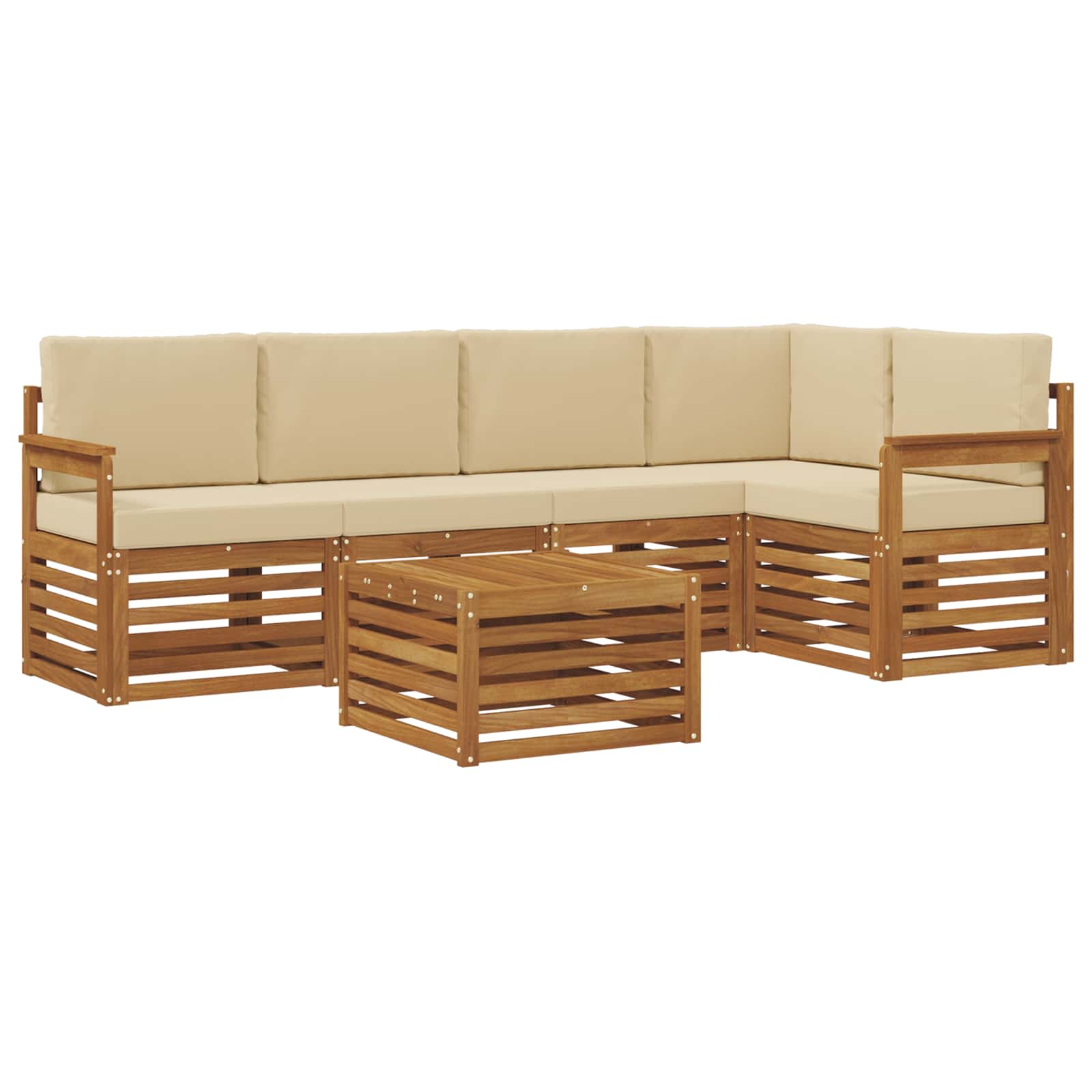 Ecksofa Set mit Kissen 6 pcs Natur und Beige Massivholz Akazie