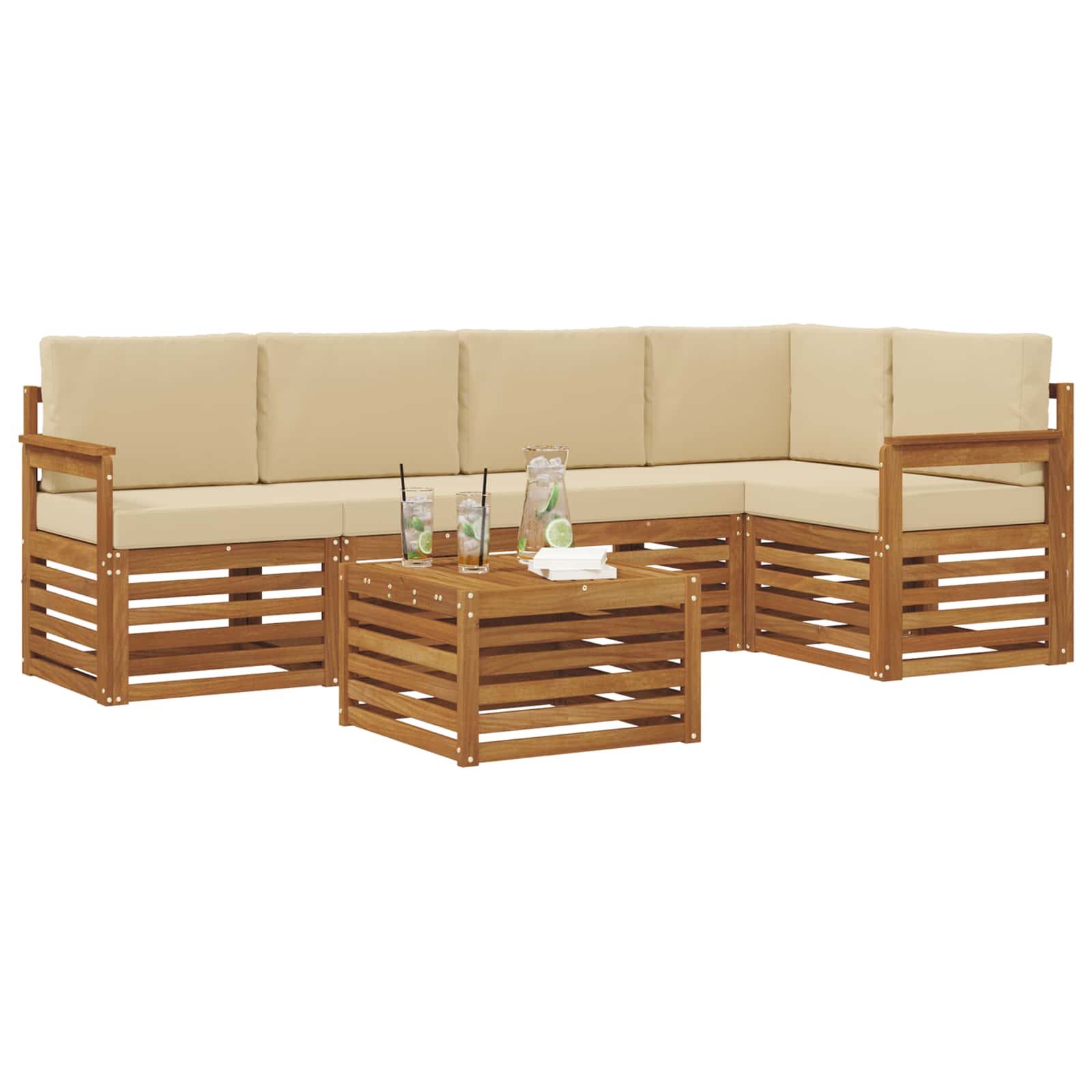 Ecksofa Set mit Kissen 6 pcs Natur und Beige Massivholz Akazie