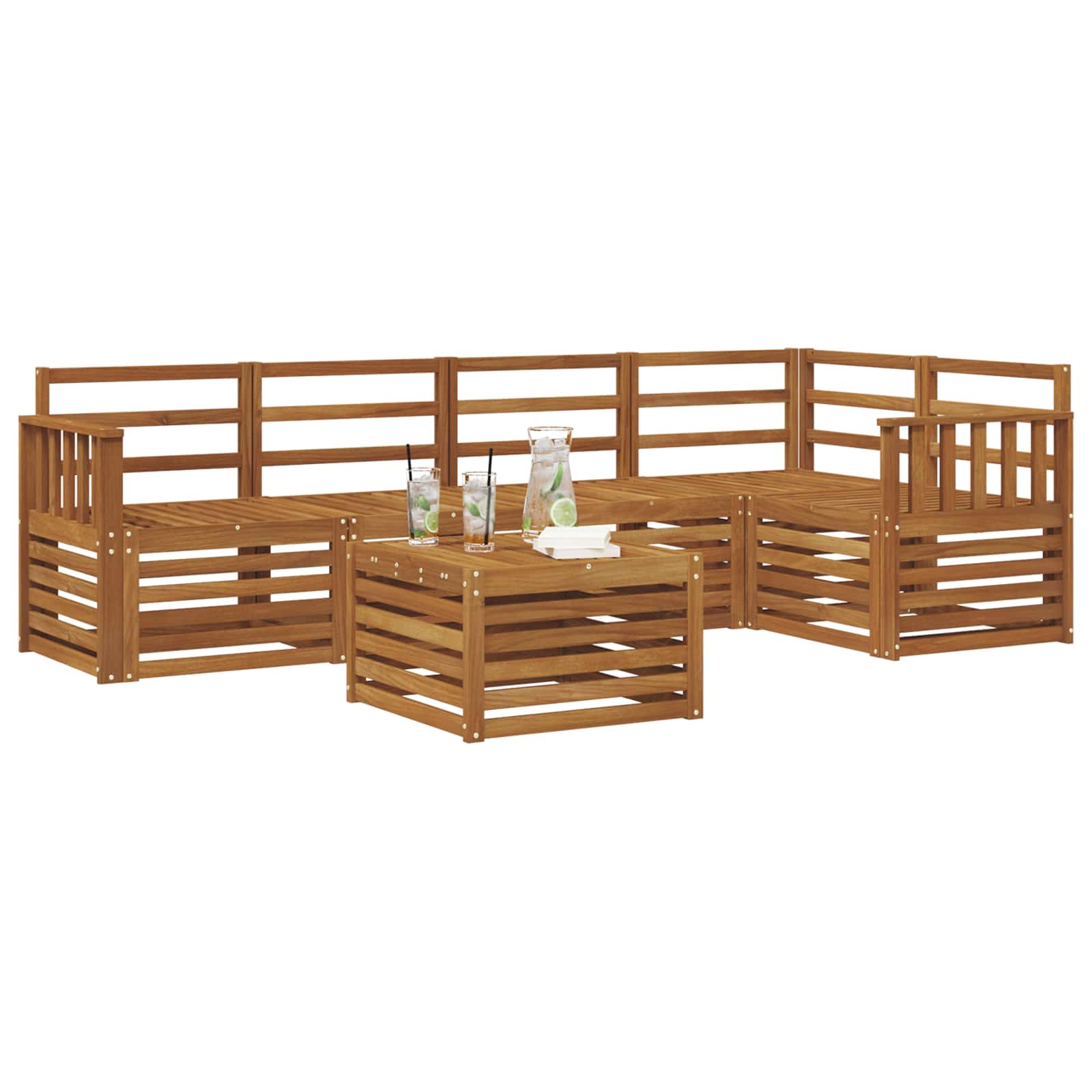 Ecksofa Set 6 pcs Natur Massivholz Akazie