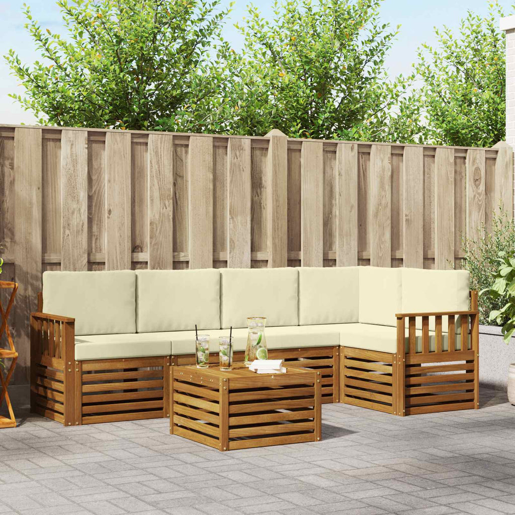 Ecksofa Set mit Kissen 6 pcs Natur und Creme Massivholz Akazie