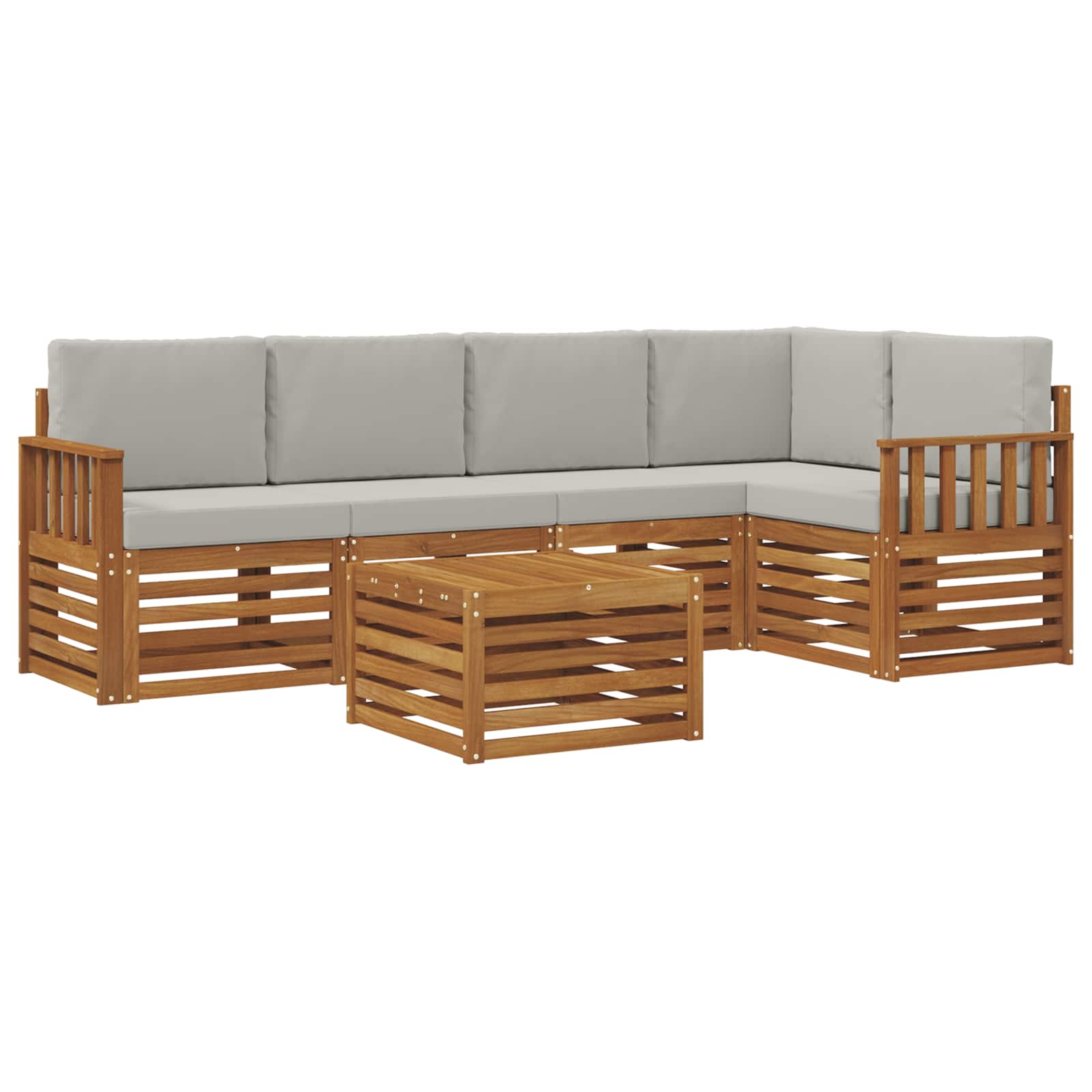 Ecksofa Set 6 pcs Natürlich und Hellgrau Massivholz Akazie
