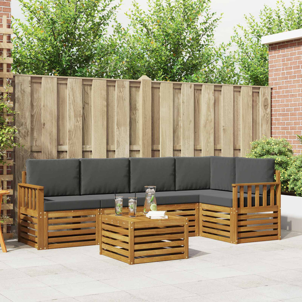 Ecksofa Set 6 pcs Natur und Anthrazit Massivholz Akazie
