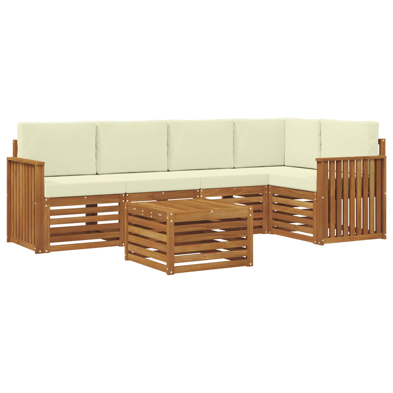 Ecksofa Set mit Kissen 6 pcs Natur und Creme Massivholz Akazie