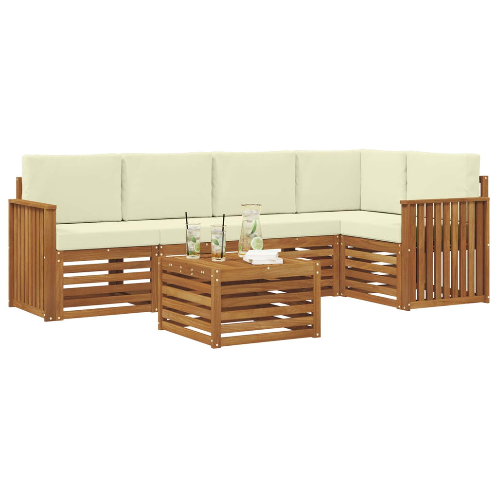 Ecksofa Set mit Kissen 6 pcs Natur und Creme Massivholz Akazie
