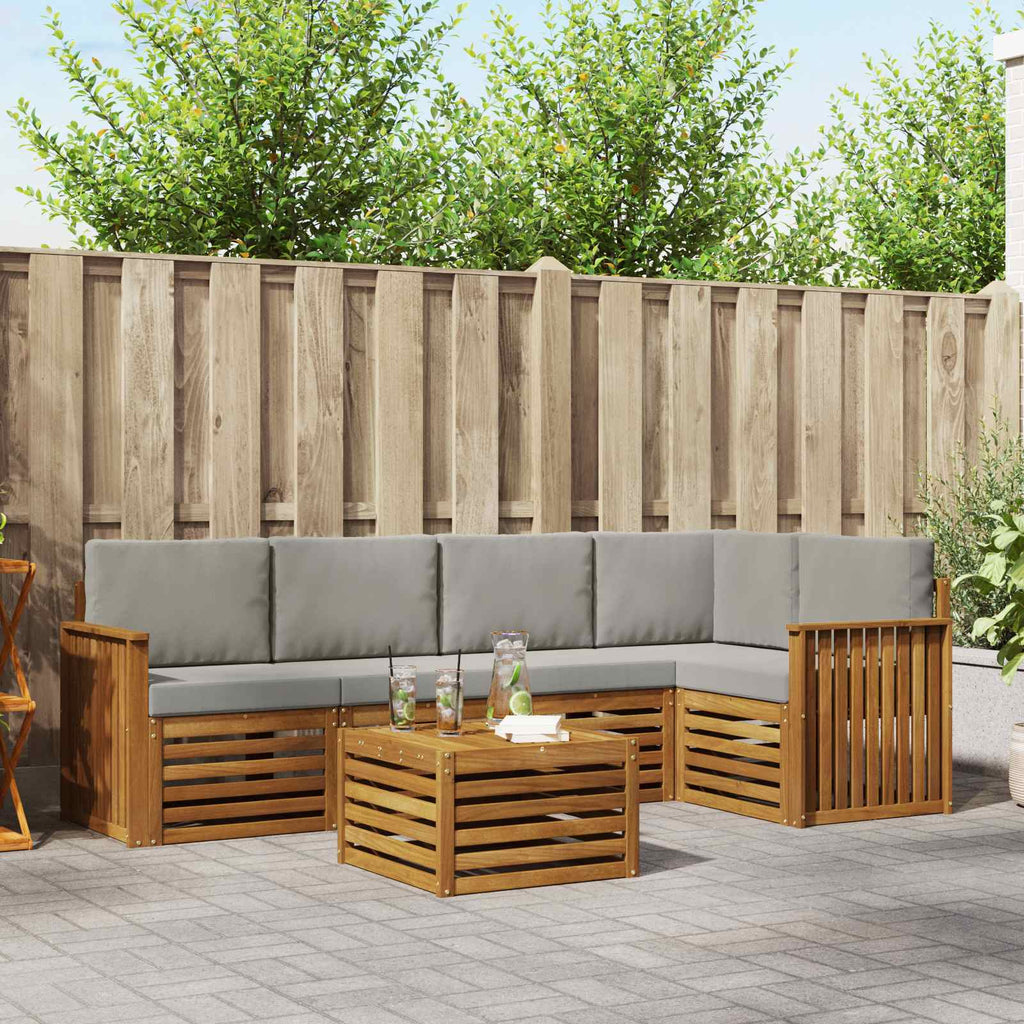 Ecksofa Set 6 pcs Natürlich und Hellgrau Massivholz Akazie