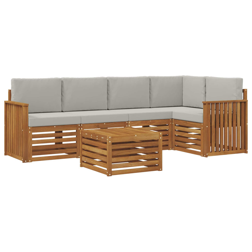 Ecksofa Set 6 pcs Natürlich und Hellgrau Massivholz Akazie