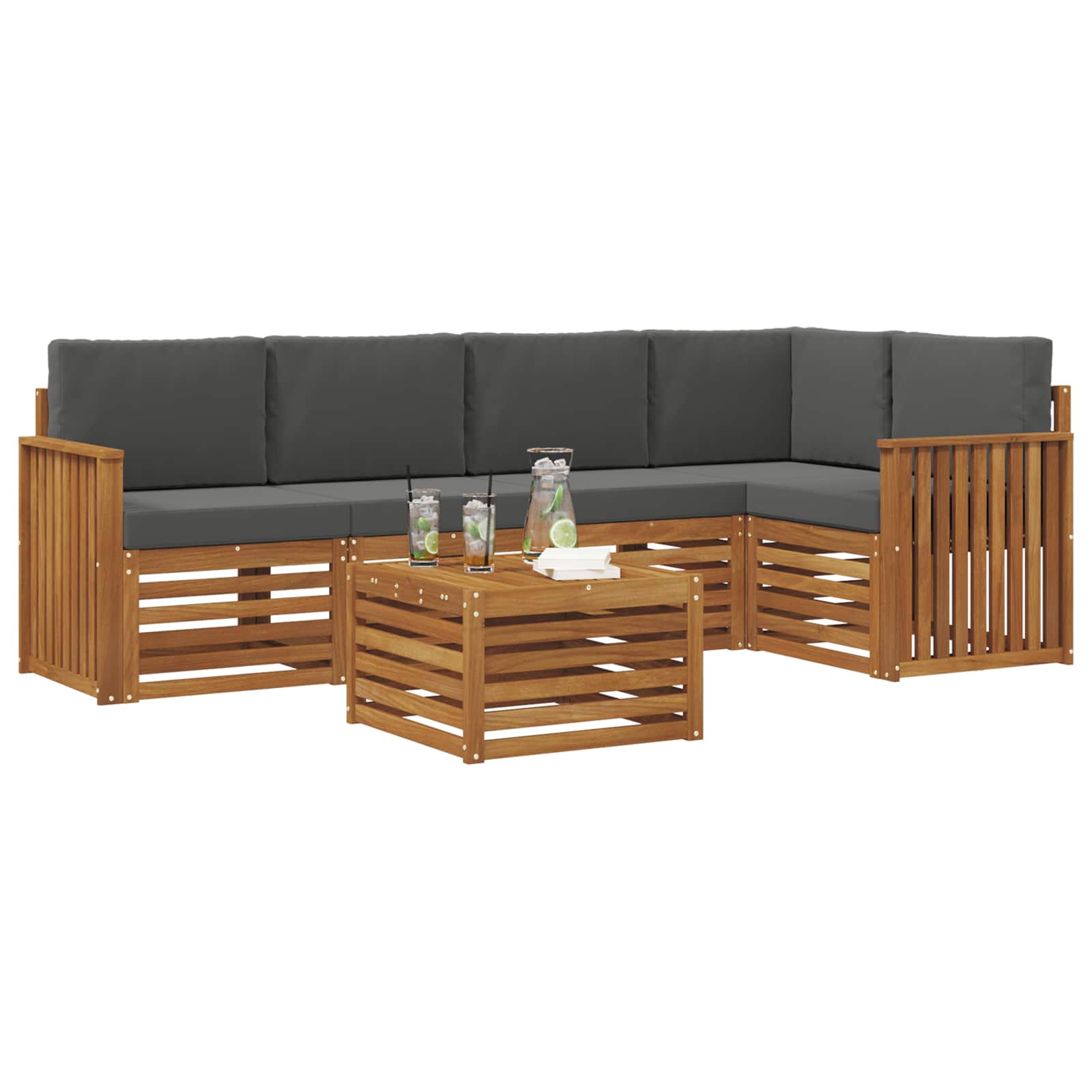 Ecksofa Set 6 pcs Natur und Anthrazit Massivholz Akazie