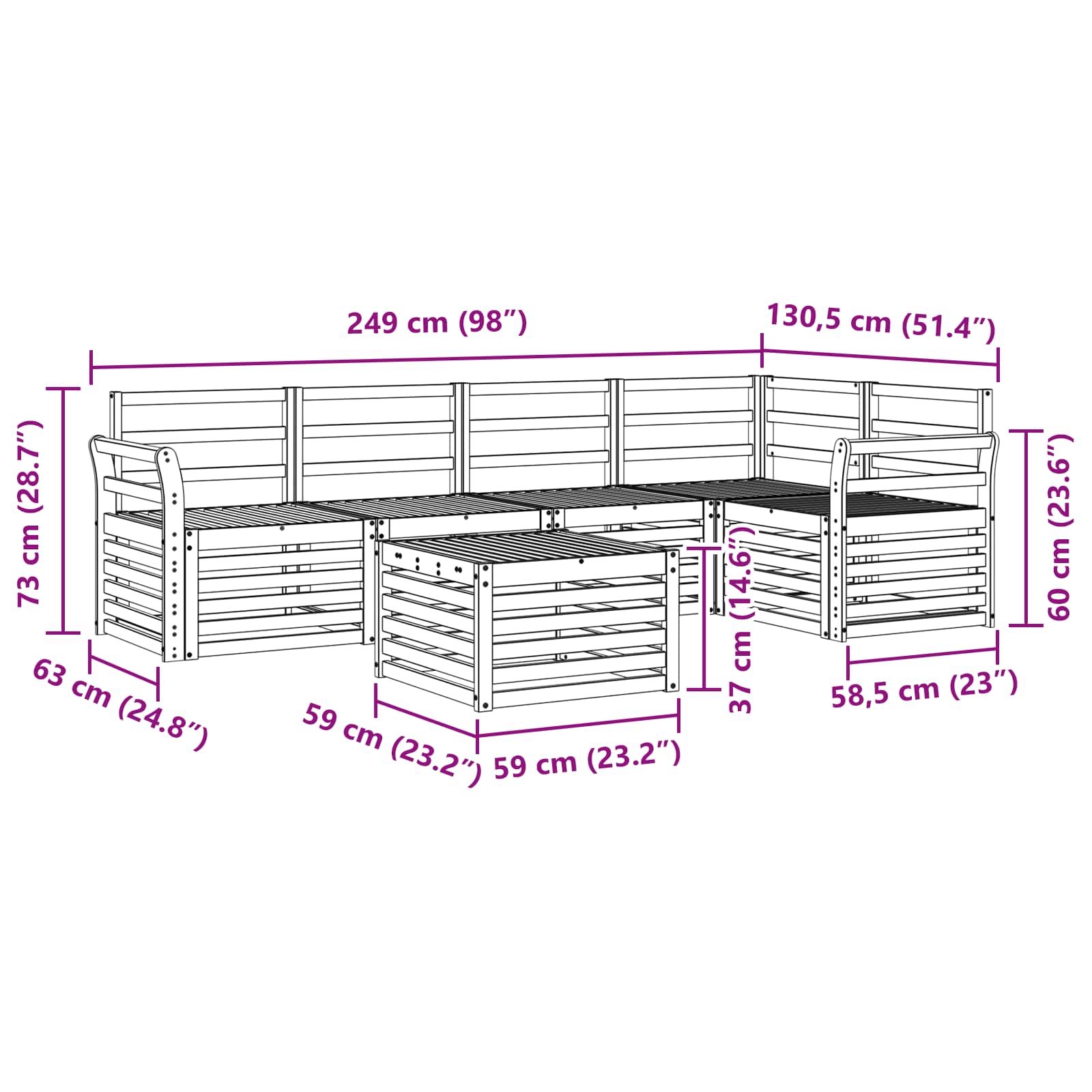 Ecksofa Set 6 pcs Natur Massivholz Akazie