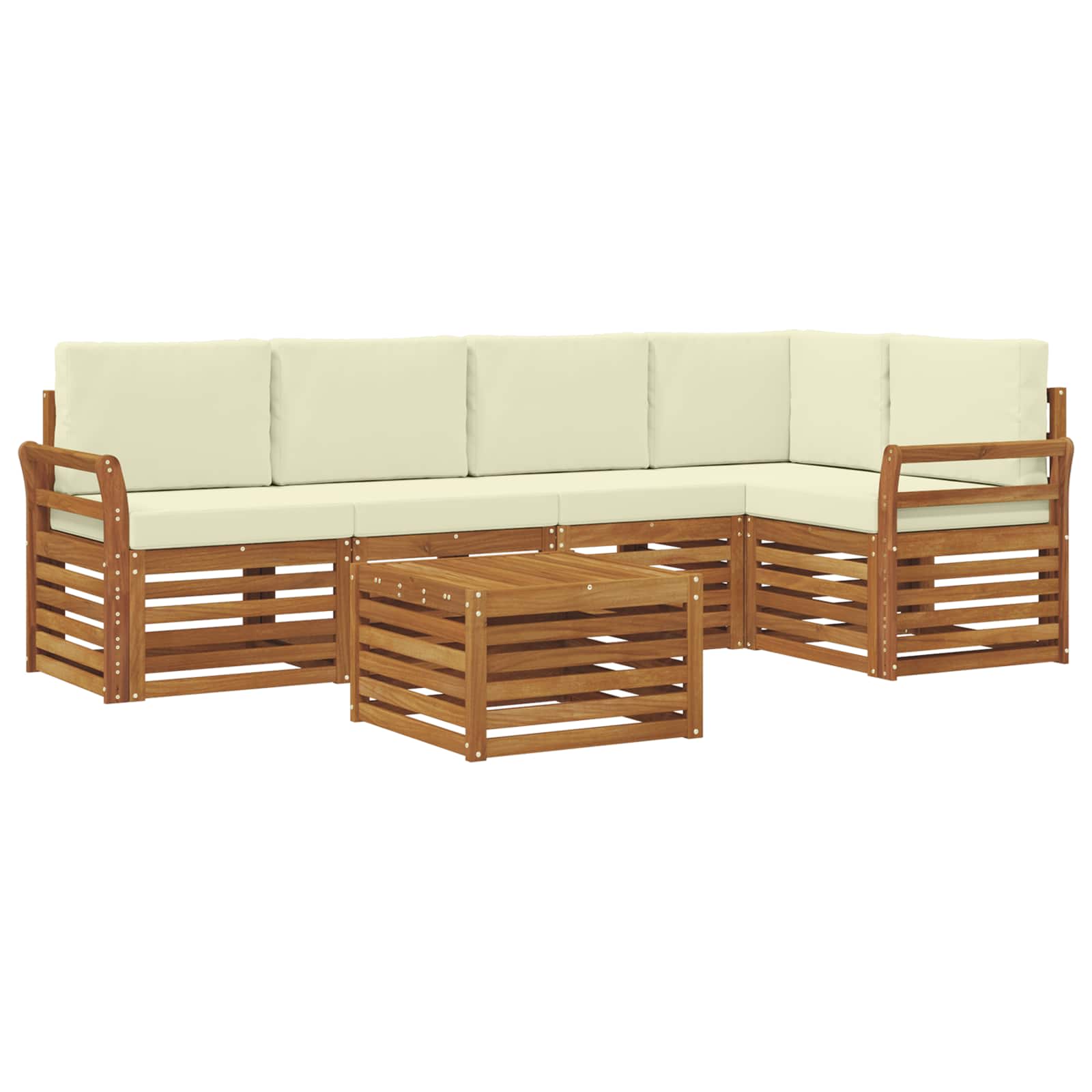 Ecksofa Set mit Kissen 6 pcs Natur und Creme Massivholz Akazie