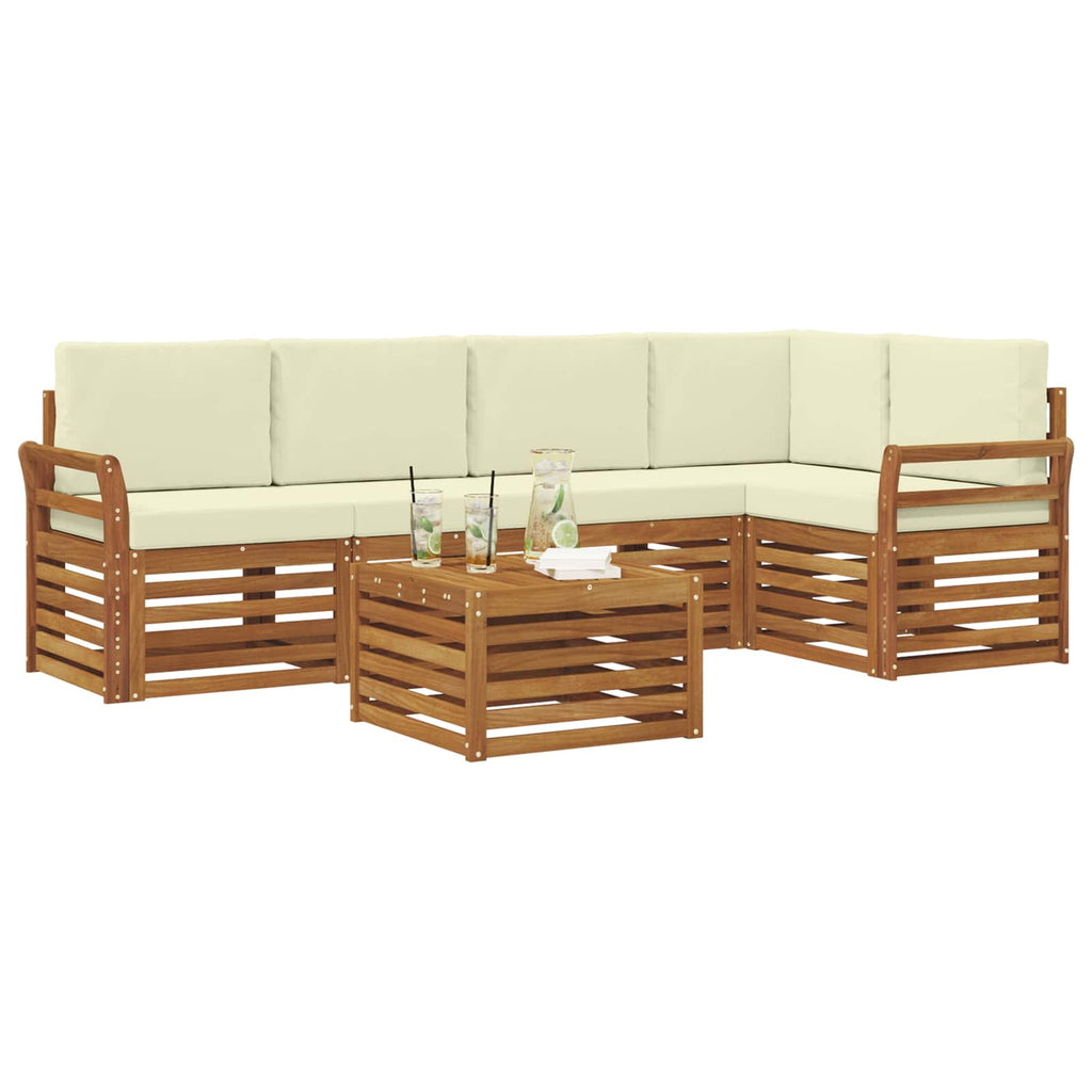 Ecksofa Set mit Kissen 6 pcs Natur und Creme Massivholz Akazie