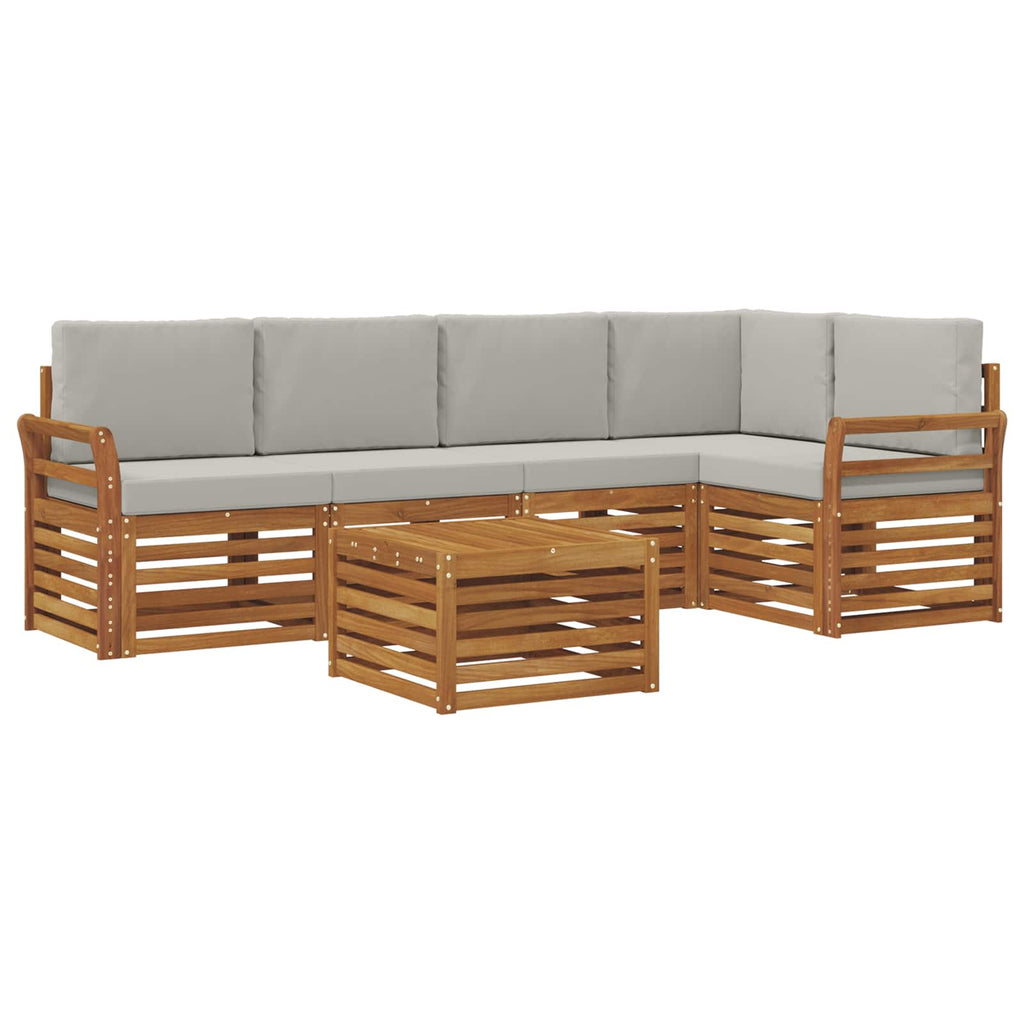 Ecksofa Set 6 pcs Natürlich und Hellgrau Massivholz Akazie