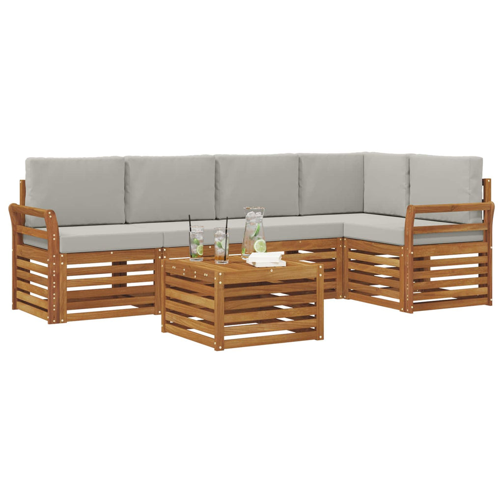 Ecksofa Set 6 pcs Natürlich und Hellgrau Massivholz Akazie